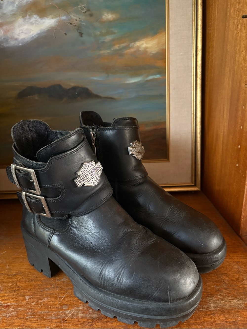 Y2K Moto Grunge Harley Davidson Stack Heel Boot 8.5